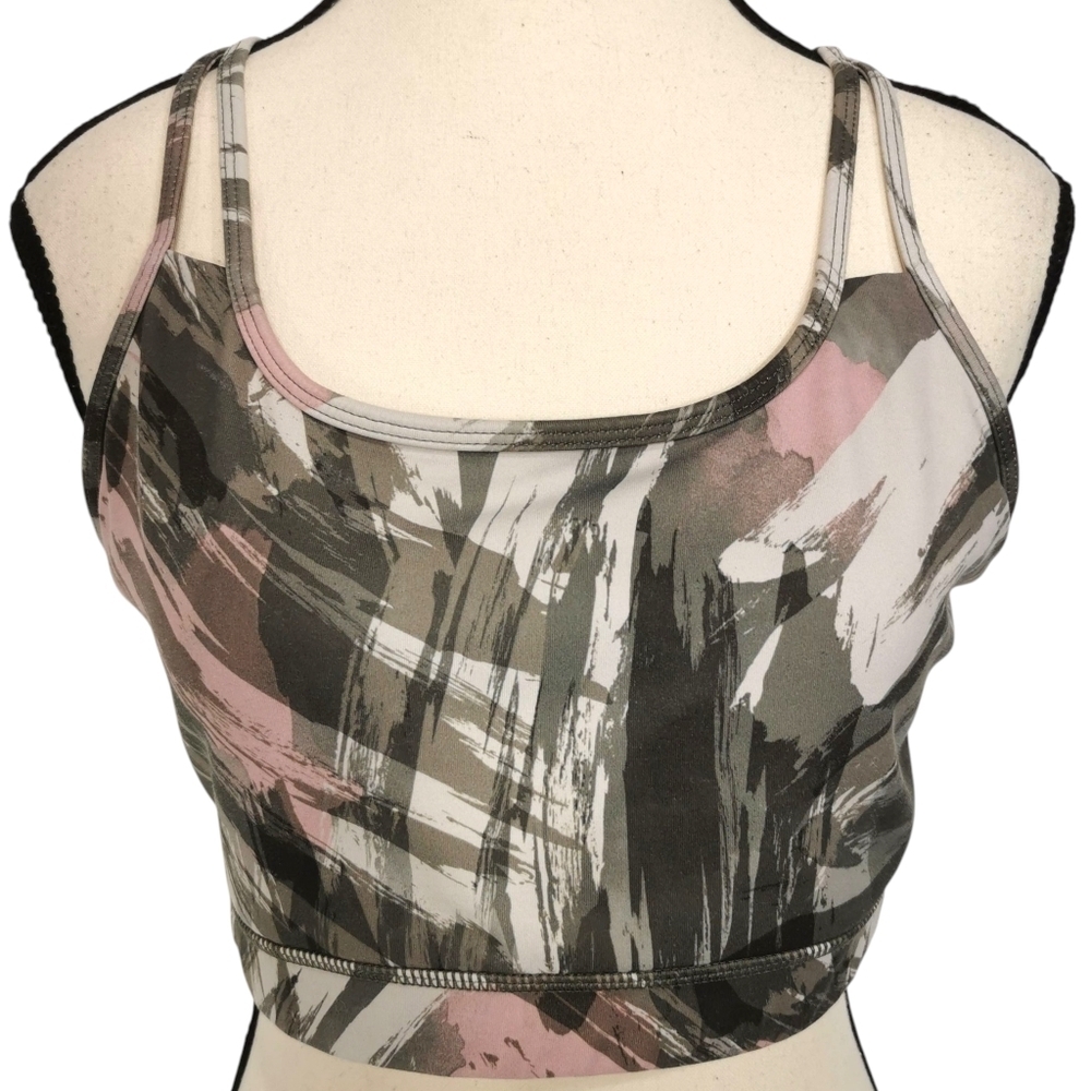 Gaiam Shine Medium Impact Strappy Sports Bra In Hazel Print - Sz L